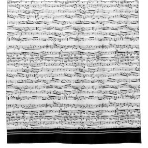 Musical notes shower curtain with black trim