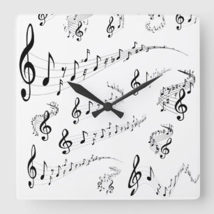 Musical notes square wall clock