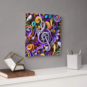 Musical Notes Square Wall Clock