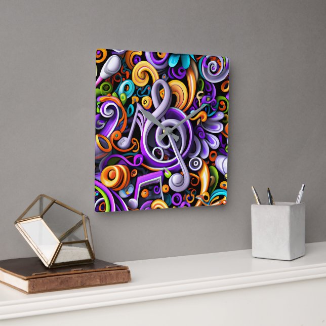 Musical Notes Square Wall Clock (Office)
