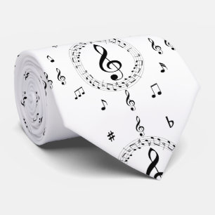 Musical Notes, Stylish, Black and White Neck Tie