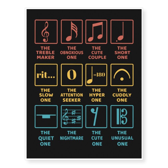 Musical Notes Symbol Definition Temporary Tattoos (Front)