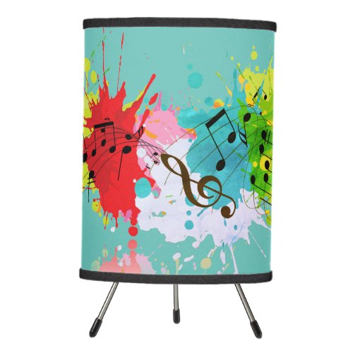Musical Notes  Symbols on Watercolor Splash on Tripod Lamp