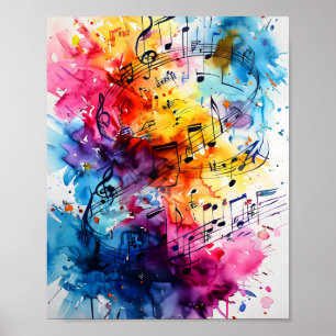 Musical Notes Watercolor Painting Art Graphic Desi Poster