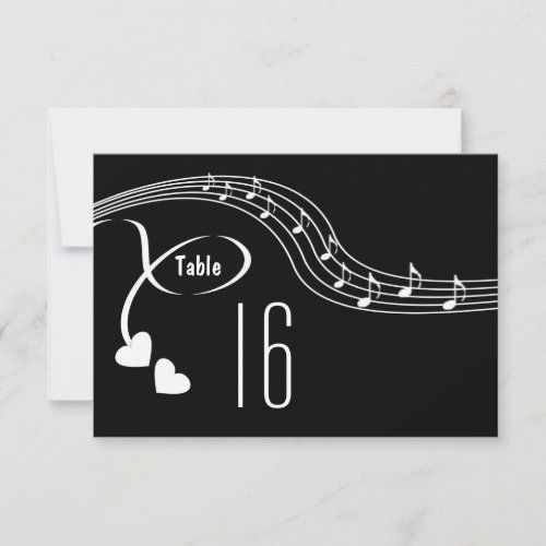 Musical Notes Wedding Table Number Card