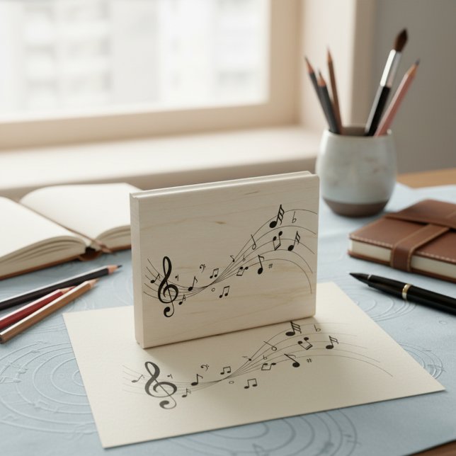 Musical Notes Wooden Rubber Stamp  (The essential stamp for every musician.)