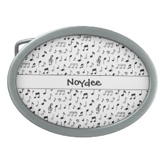 Musical notes, your text in black and white belt buckle
