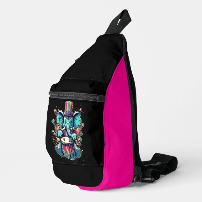 Musical Pachyderm: Elephant in Top Hat Plays Drum Sling Bag (Right Corner)