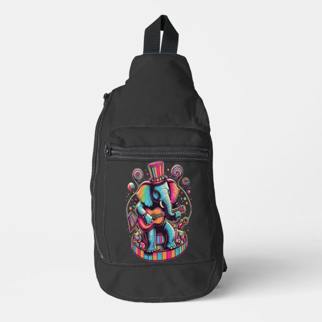 Musical Pachyderm in Top Hat Sling Bag (Front)