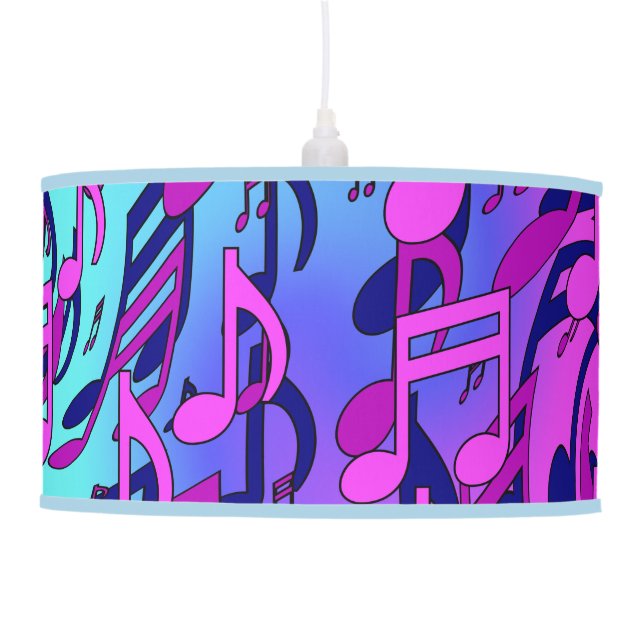 Musical Pattern Pink Aqua Blue Purple Music Notes Pendant Lamp (Right)