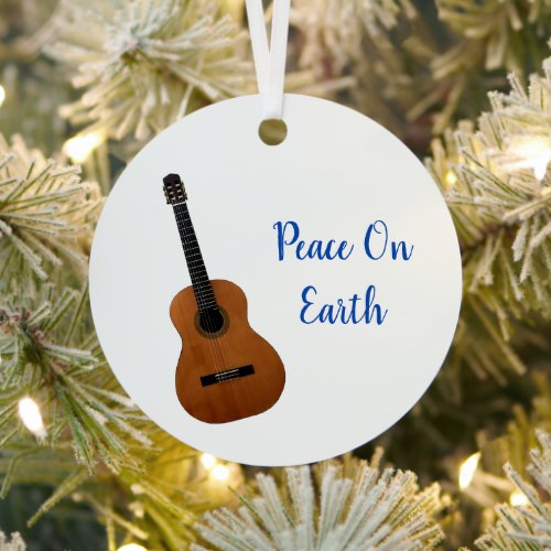 Musical Peace on Earth Guitar Christmas  Metal Ornament