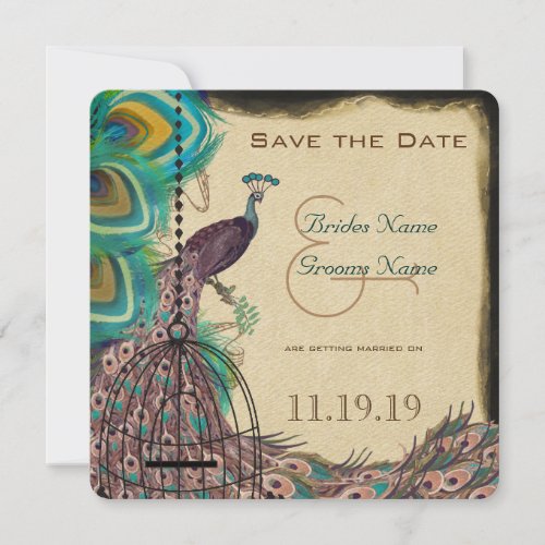 Musical Peacock Bird Cage Eggplant Save the Date