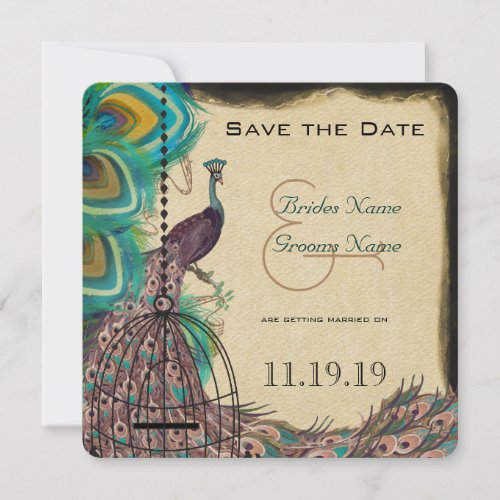 Musical Peacock Bird Cage Eggplant Save the Date