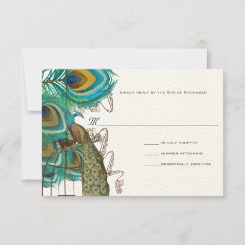 Musical Peacock Bird Cage Feather Wedding RSVP