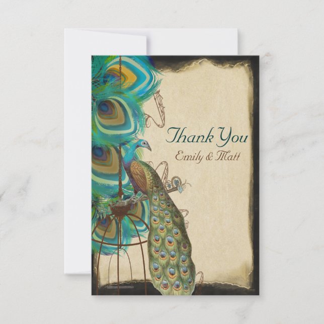 Musical Peacock Birdcage Feather Wedding Thank you (Front)