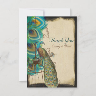 Musical Peacock Birdcage Feather Wedding Thank you Card