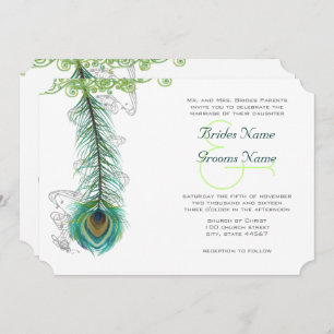 Musical Peacock Feather Dark Wedidng Invitation