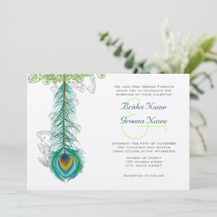 Musical Peacock Feather Wedidng Invitation