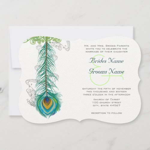 Musical Peacock Feather Wedidng Invitation