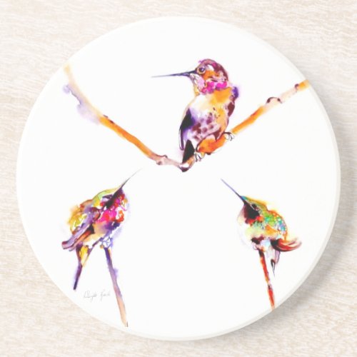 Musical Perches Hummingbird Print Sandstone Coaster