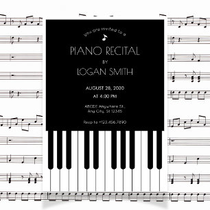 Musical piano black and white music piano recital  invitation