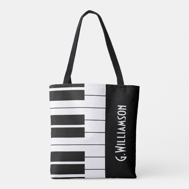 Musical Piano Keys | Add Your Name Tote Bag (Back)