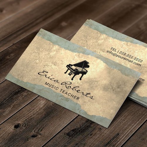 Musical Piano Logo Vintage Bronze  Gold Music Business Card