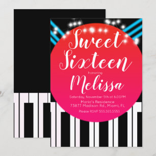 Musical Piano Red Carpet Style Night Sweet Sixteen Invitation