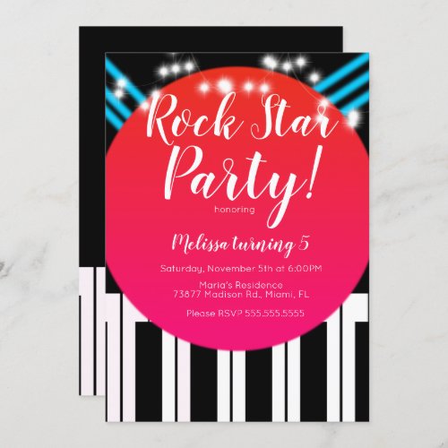 Musical Piano Rockstar Birthday Party Invitation