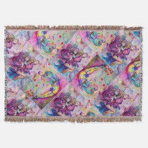 MUSICAL PINK CIRCUS CLOWNS AND ROSES THROW BLANKET