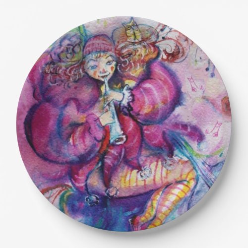 MUSICAL PINK CLOWN AND OWL PAPER PLATES