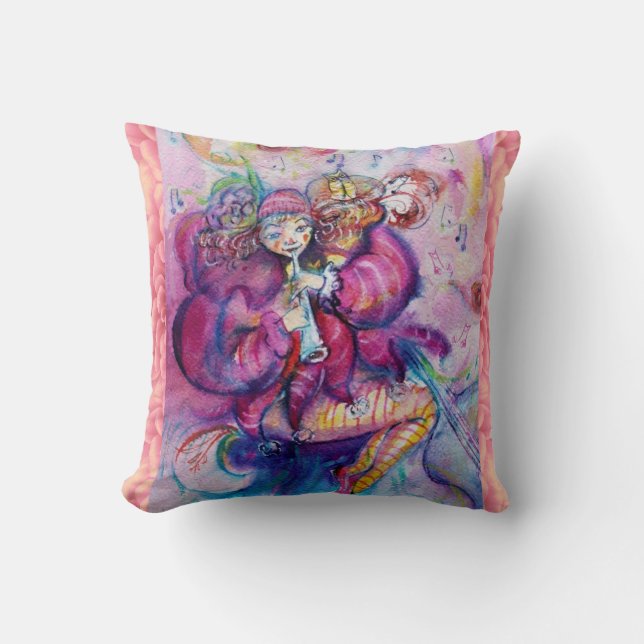 MUSICAL PINK CLOWN WITH OWL Baby Shower Throw Pillow (Front)