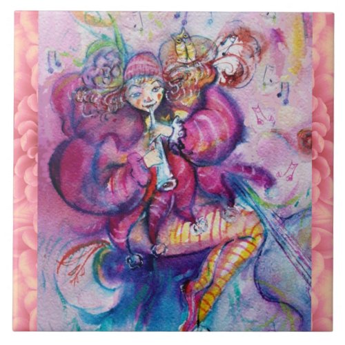 MUSICAL PINK CLOWN WITH OWL CERAMIC TILE