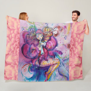 MUSICAL PINK CLOWN WITH OWL FLEECE BLANKET