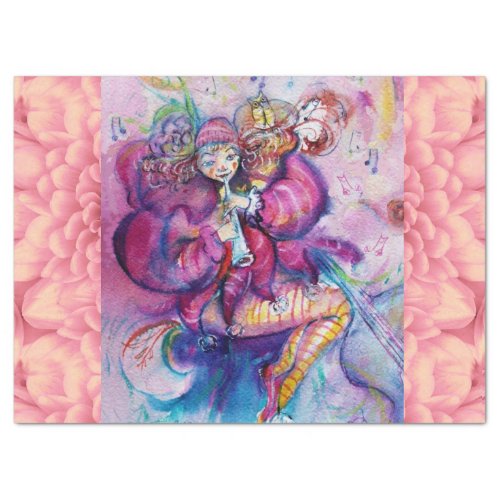 MUSICAL PINK CLOWN WITH OWL Floral Tissue Paper