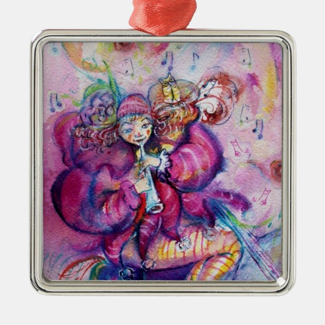 MUSICAL PINK CLOWN WITH OWL METAL ORNAMENT (Front)