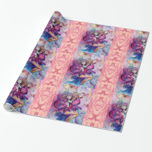 MUSICAL PINK CLOWN WITH OWL Pink Flower Petals Wrapping Paper