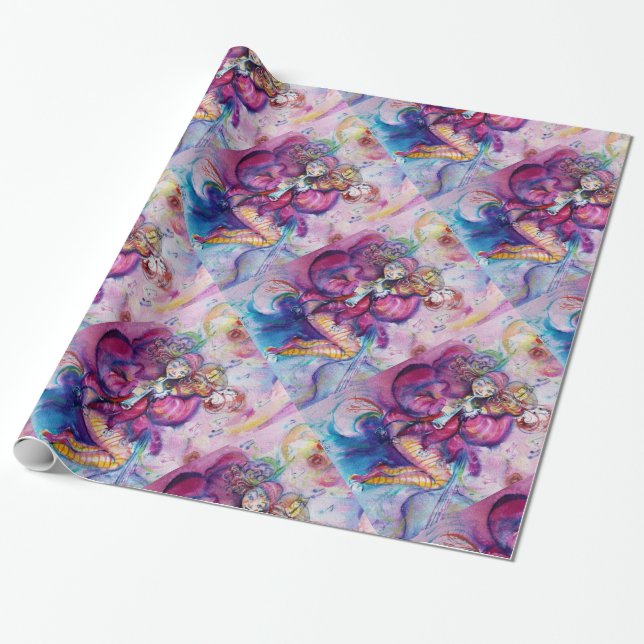 MUSICAL PINK CLOWN WITH OWL WRAPPING PAPER (Unrolled)