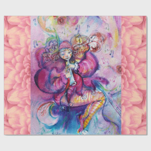 MUSICAL PINK CLOWN WITH OWL WRAPPING PAPER