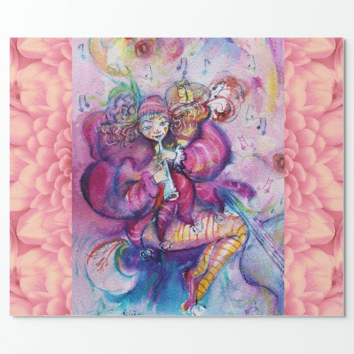 MUSICAL PINK CLOWN WITH OWL WRAPPING PAPER