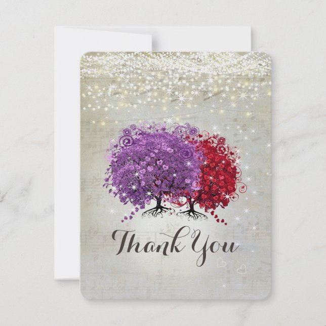 Musical Purple Red Heart Leaf Tree Thank You (Front)