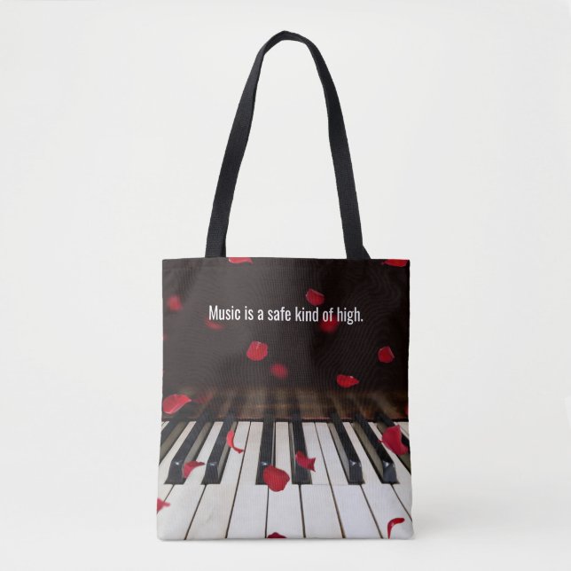 Musical Quote on Piano Keys Tote Bag (Front)