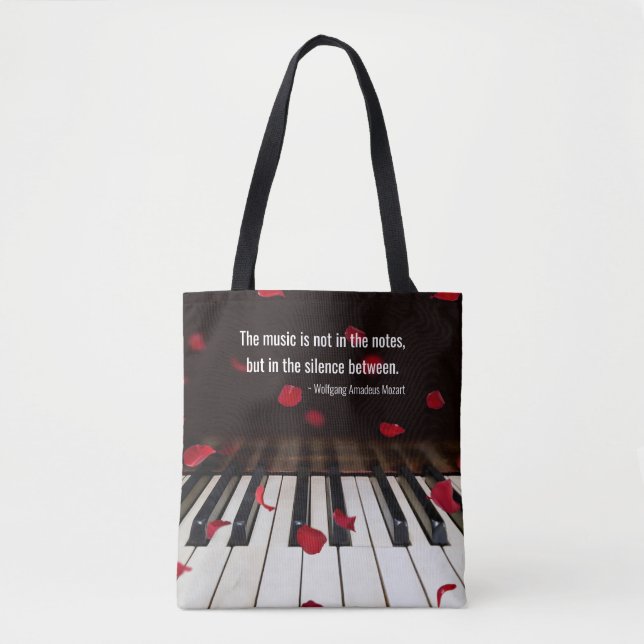 Musical Quote on Piano Keys Tote Bag (Front)