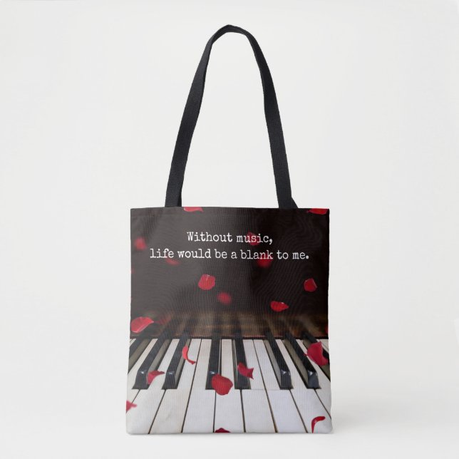 Musical Quote on Piano Keys Tote Bag (Front)