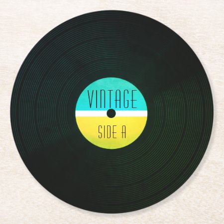 Musical Record Plate Vinyl Vintage Style Round Paper Coaster