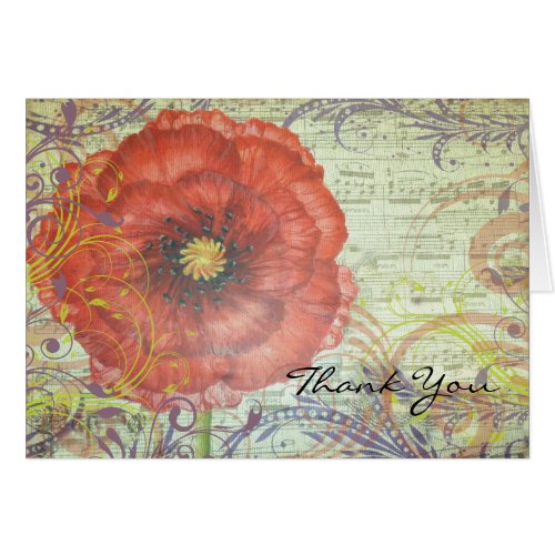 MUSICAL RED POPPY Bat Mitzvah Thank You Card