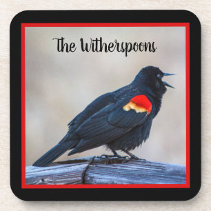Musical Redwing Blackbird in a Marsh Beverage Coaster