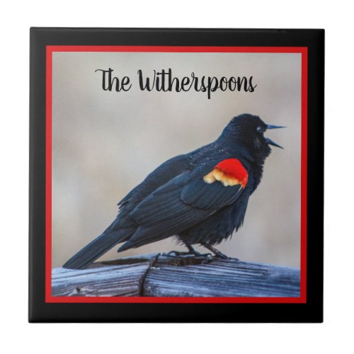 Musical Redwing Blackbird in a Marsh Ceramic Tile