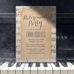 Musical Retirement Party Vintage Old Music Notes Invitation