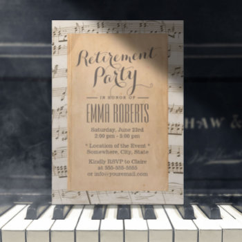 Musical Retirement Party Vintage Old Music Notes Invitation by myinvitation at Zazzle